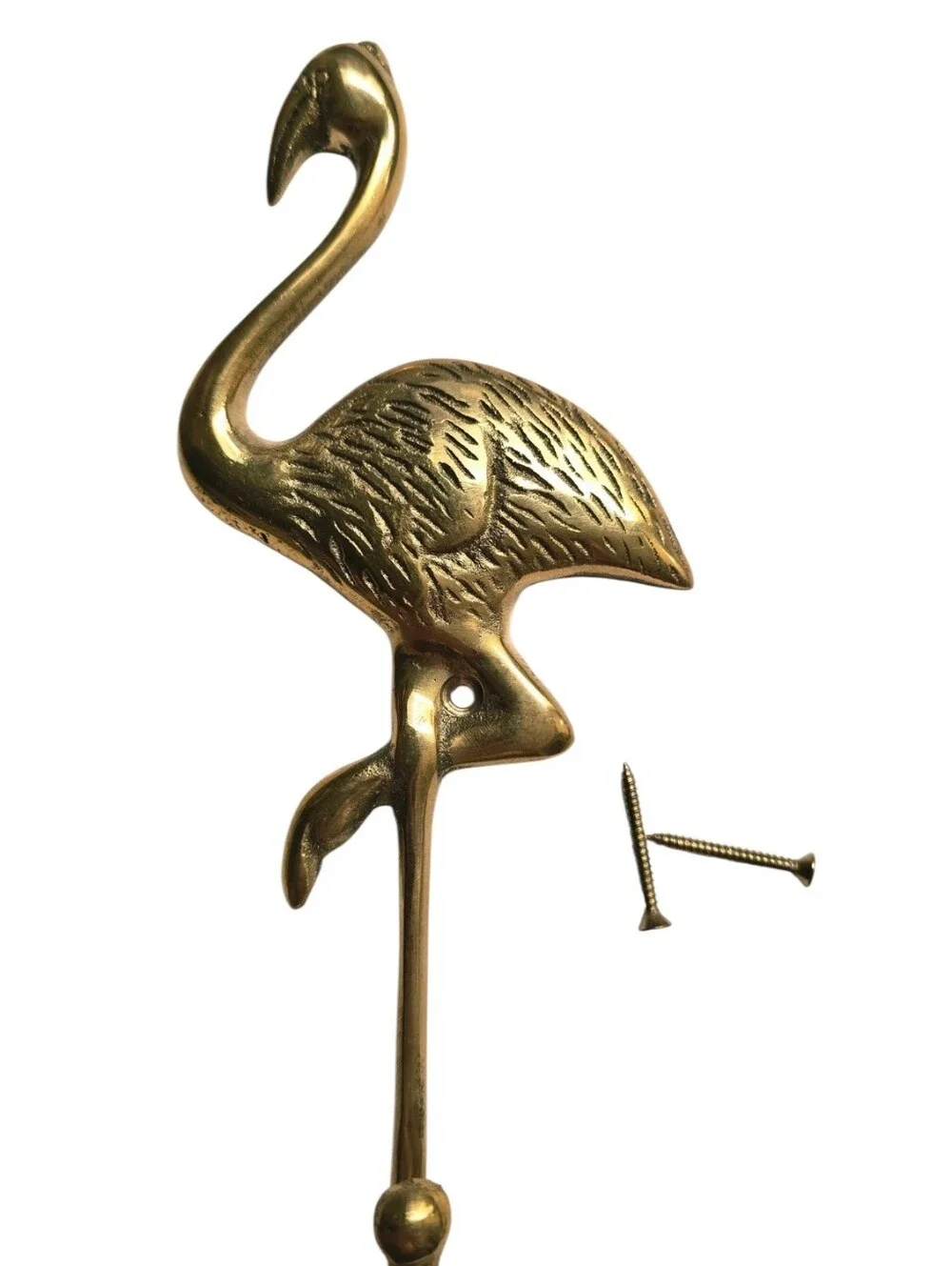 Vintage Style Brass Tone Flamingo Wall Hook Palm Beach Coastal Entryway Bath
